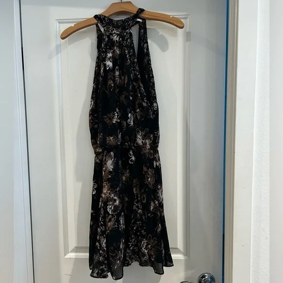 Free People Black/Brown Floral Halter Mini Dress with Brown Print - Picture 3 of 6